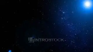 Space animated loops background, particles motion and rays of star.