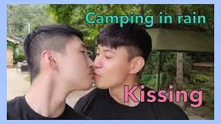 (sub) gay couple travel, camping in rain
