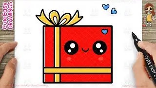How to Draw a Cute Gift Box  Easy Step-By-Step Drawing and Coloring for Kids and Toddlers