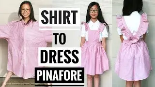DIY THRIFTED MEN'S SHIRT TO PINAFORE DRESS TRANSFORMATION | With a Detachable Bib!
