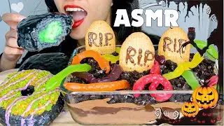 ASMR DIRT WORM CHOCOLATE PUDDING & HALLOWEEN DONUTS - EATING SOUNDS [NO TALKING]