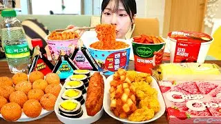 ASMR MUKBANG| 편의점 직접 만든 불닭 떡볶이 치킨 김밥 디저트 먹방 & 레시피 Convenience Store Food EATING