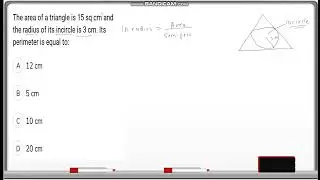 The area of a triangle is 15 sq cm and the radius of its incircle is 3 cm. Its perimeter is equal to
