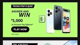 Amazon quiz today/ TECNO POP 8 QUIZ/ 3 january 2023