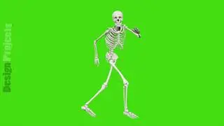 Skeleton dancing. Seamless loop animation on green screen.