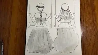 How to draw a girl sitting on a swing | Best friend | step by step for beginners #art #drawing