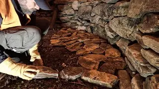 Winter Camping Stone Hut - Tarp installation and Flooring for the Coming Snows!