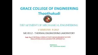 Expt. No.3 THERMAL CONDUCTIVITY MEASUREMENT OF PIPE INSULATION USING LAGGED PIPE APPARATUS.