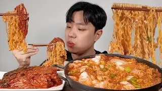 Eating spicy ramen with soft tofu🍜 ASMR