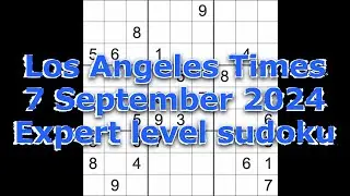 Sudoku solution – Los Angeles Times 7 September 2024 Expert level