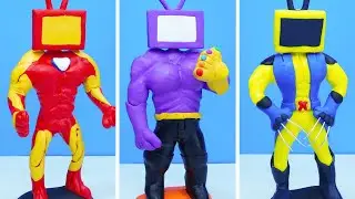 DIY Making TV Man mixed Iron Man, Thanos & Wolverine 🚽 TV Man Skibidi Toilet Clay Mod