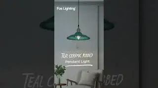 Fos Lighting, Teal Ceramic Ribbed Pendant Light - 11 Inch Diameter