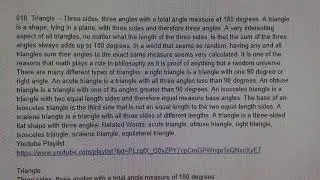 CreatorMath.com Geometry Vocabulary 010. Triangle -- Three sides, three angles with a total angle me