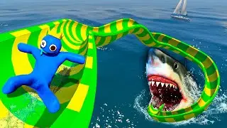 Rainbow Friends on the epic waterslides GTA 5/Epic Ragdoll Physics/Ep.154 #waterslide #ragdoll