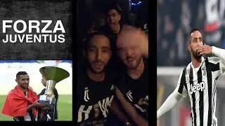 مهدي بن عطية محيح مع ذيبالا ونجوم اليوفي بعد الفوز بالبطولة ايطاليا 2018
