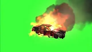 exploding car with damage & raging fire free green screen