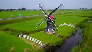 Windmill:  Langwert, Winsum, Friesland, The Netherlands.. from above.. By Drone