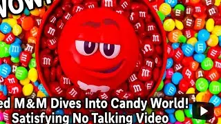 Red M&M Dives Into Candy World! 🍬🌈 Satisfying No Talking Video