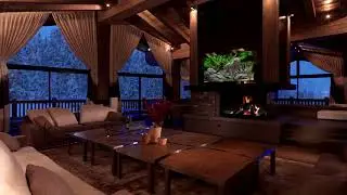Cozy Luxury Lodge vs. Freezing Blizzard | Crackling Fireplace & Wind Sounds