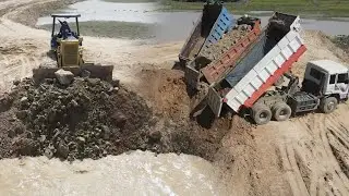 Great Job Bulldozer Operated Filling land project in water Area, Bulldozer Construction TV