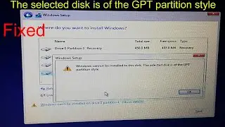 The selected disk is of the GPT partition style