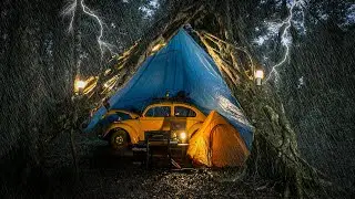 Found The Perfect Tree to Build a Shelter - Camping In a Thunderstorm [Extended Version]
