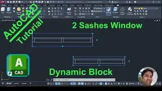 AutoCAD Dynamic Block | 2 Sashes Window Design - Plan View