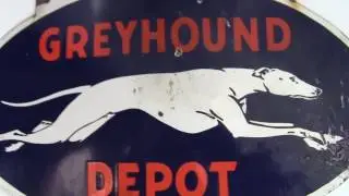 Original Greyhound Bus Depot Double Sided Porcelain Sign