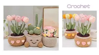 Crochet tulip potted plant