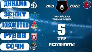 РПЛ. 5 Тур Чемпионат России. Сезон 2021/2022  5 Тур. Результаты. Расписание. Таблица