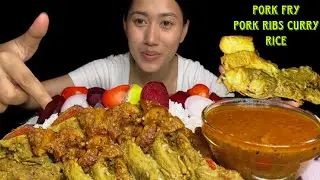 PORK RIBS CURRY RICE🔥🔥PORK FRY|| NEPALI KHANA MUKBANG