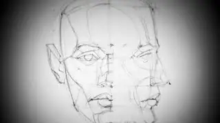 Front - side view portrait in the same drawing