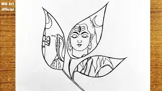 Easy Lord Mahadev Drawing | Lord Shiva Drawing Step by Step | How to Draw Bholenath inside Bel Patra