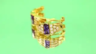 Second Hand 18ct Gold Amethyst and Cubic Zirconia Half Hoop Earrings  (SH5889)