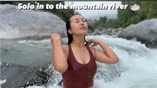 SOLO 🌧️ MONSOON  IN TO THE MOUNTAIN RIVER🍒🩱🌧️🌧️🌦️🏊🏻‍♂️