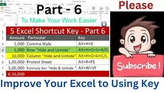 5 Excel Shortcut Kay and Improve your Excel Part-6,Comma,Bar,Row & Column Hide & Unhide,ProtectSheet