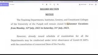 Official Notification Punjab University Summer Vacations