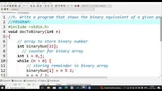 5.Decimal to Binary number conversion | C Programming Language LAB | PPS LAB | JNTU | Autonomous