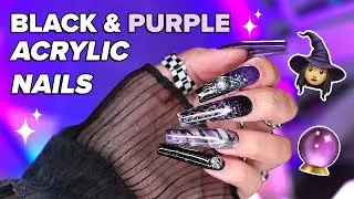Halloween nail art 👻 Mystical Purple & Black Colours! Acrylci Nails extension / Nail Tutorial