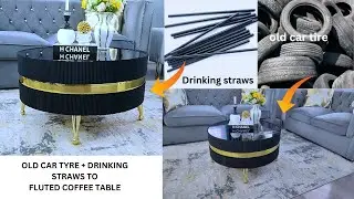 DIY RECYCLING OLD CAR TIRE IDEA// HOW TO RECYCLE OLD CAR TIRE INTO FLUTED COFFEE TABLE .