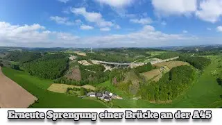 Sprengung der einen Seite der Sterbeckertalbrücke am 28.05.2023 an der A45