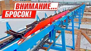 Как работает гидравлический модуль сброса бревен на линии сортировки бревен Аркон