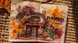 Art journal page with cut and collage book/ Pumpkin market 🎃#scrap #artjournal #mixedmedia #craft