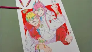 Menggambar Denji dan Power Chainsaw Man