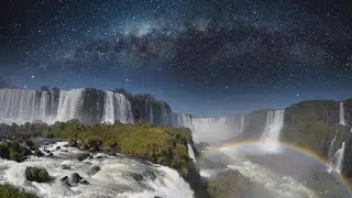 Rainbow Iguazu Falls and Milky Way Starry Arch | Piano Instrumental Music 
