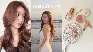 ˖°𓇼 daily diaries 🌊🐚 | self care routine, new hair, sunset at the beach, baking pastries