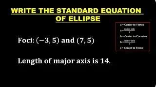 WRITING STANDARD EQUATION OF AN ELLIPSE WITH FOCI AND MAJOR AXIS || THE ELLIPSE || CONIC SECTIONS