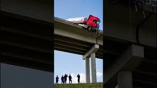 The fuel tanker hangs off the edge, tilting inch by inch after the crash 