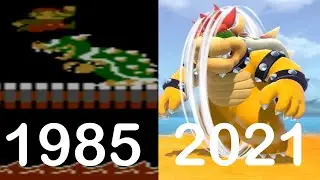 Bowser lose. Evolution of Mario final hit in boss batte in super mario bros game series