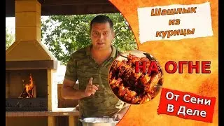 Сеня в деле готовит шашлык из курицы
